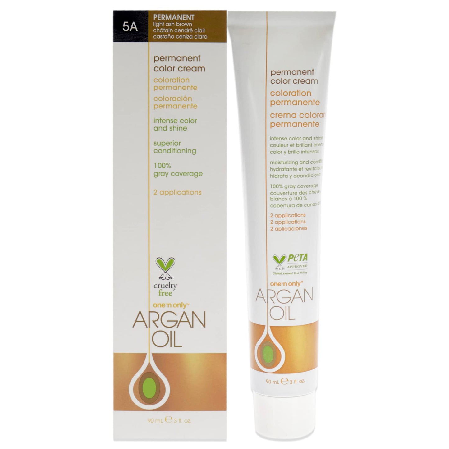 One 'N Only Permanent Hair Color - Permanent Hair Dye Made with Argan Oil - Delivers Rich, Accurate Tones with Gray Coverage - Improves Moisture & Elasticity - 5A Light Ash Brown (3 oz)