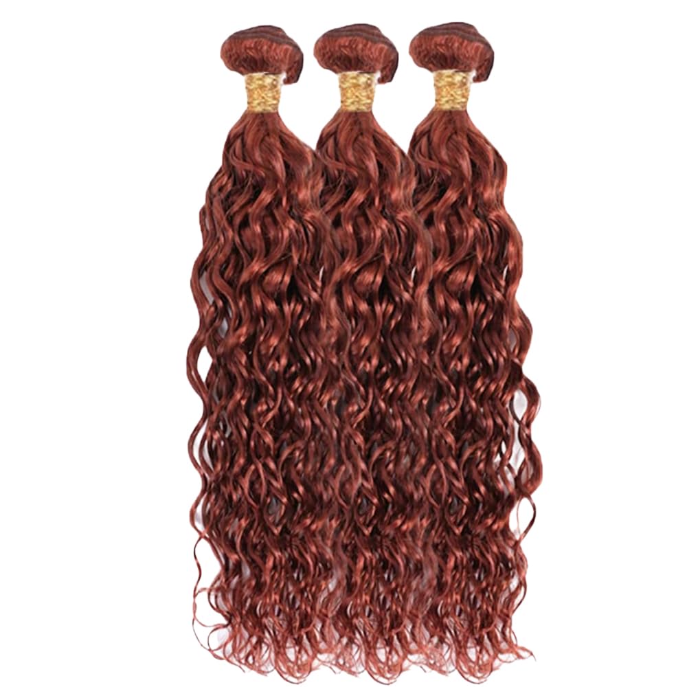 Reddish Brown Bundles Human Hair Water Wave Bundles #33 Copper Red 3 Bundles 12 14 16 Inch Brazilian Remy Auburn Brown Human Hair Extensions 300g Total Double Weft for Women