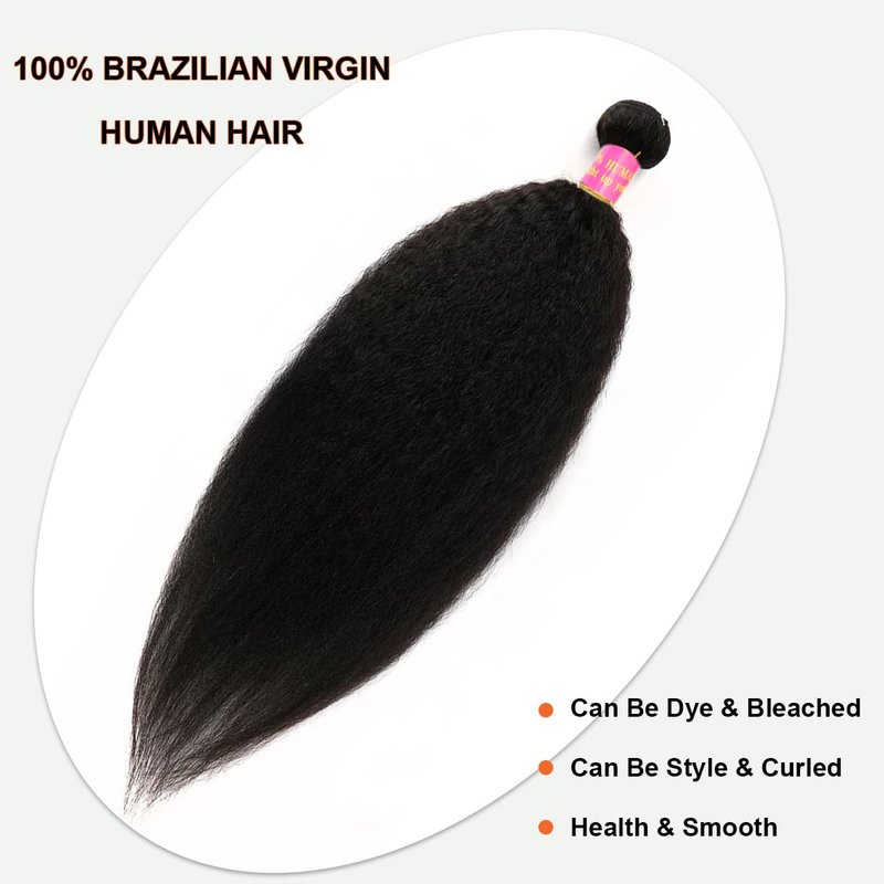 Bundles Human Hair Kinky Straight Yaki Straight Bundles Kinkystraight 16 Inch 1 Bundle 12A 100% Unprocessed Brazilian Virgin Human Hair Bundles for Black Women Natural Black Raw Hair Extension