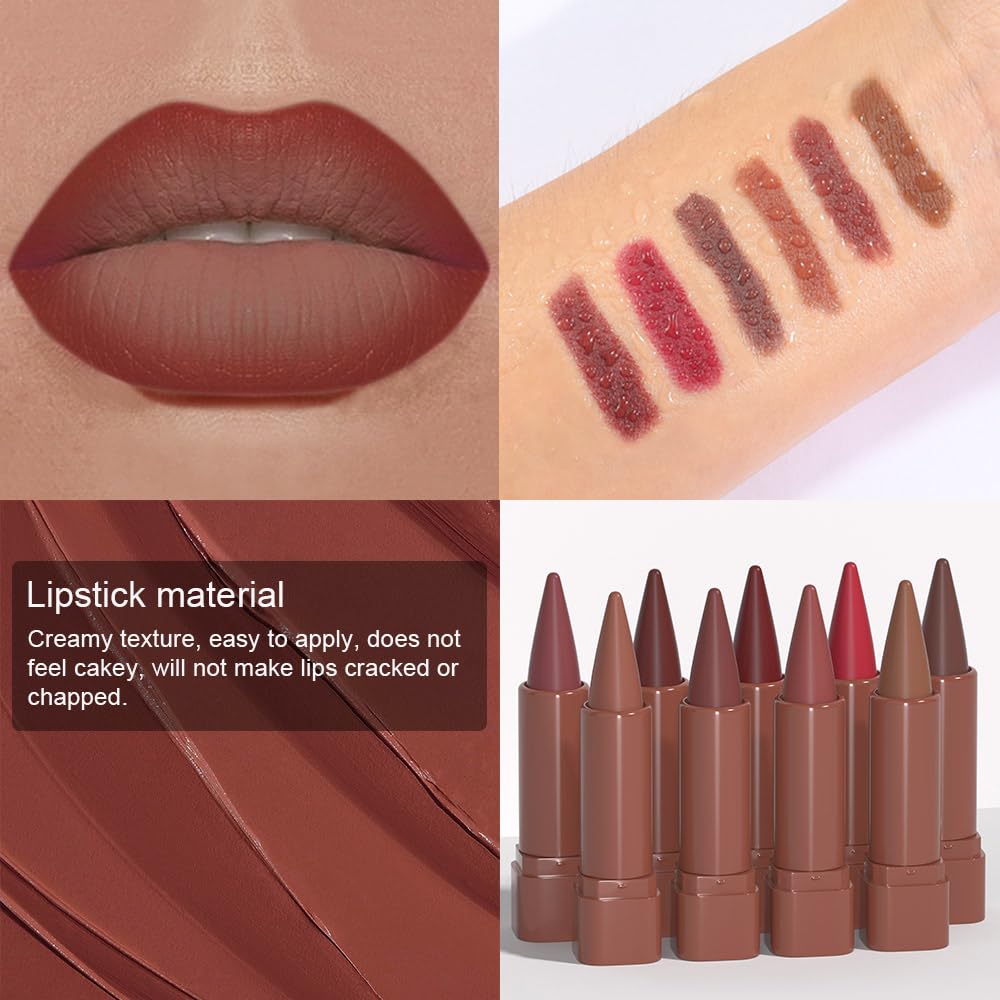 BINGBRUSH 2-in-1 Gradient Lip Liner & Lipstick Combo,Matte Longwear Waterproof Lip Pencil with Cone Tip,Smudge Proof Crayon for Flawless Ombre Contour (6pcs-01#03#04#05#07#08#)