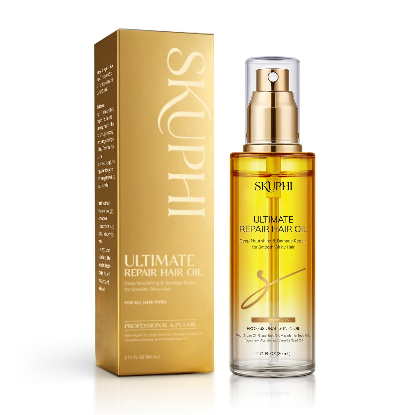 SKUPHI Hair Oil Spray Argan Oil of Morocco for Hair Healing Cold-Pressed Moroccan Argan Oil Serum Mist for Dry Damaged Frizzy Curly Hair Nourishing Treatment Heat Protector 80ml/2.7 fl.oz