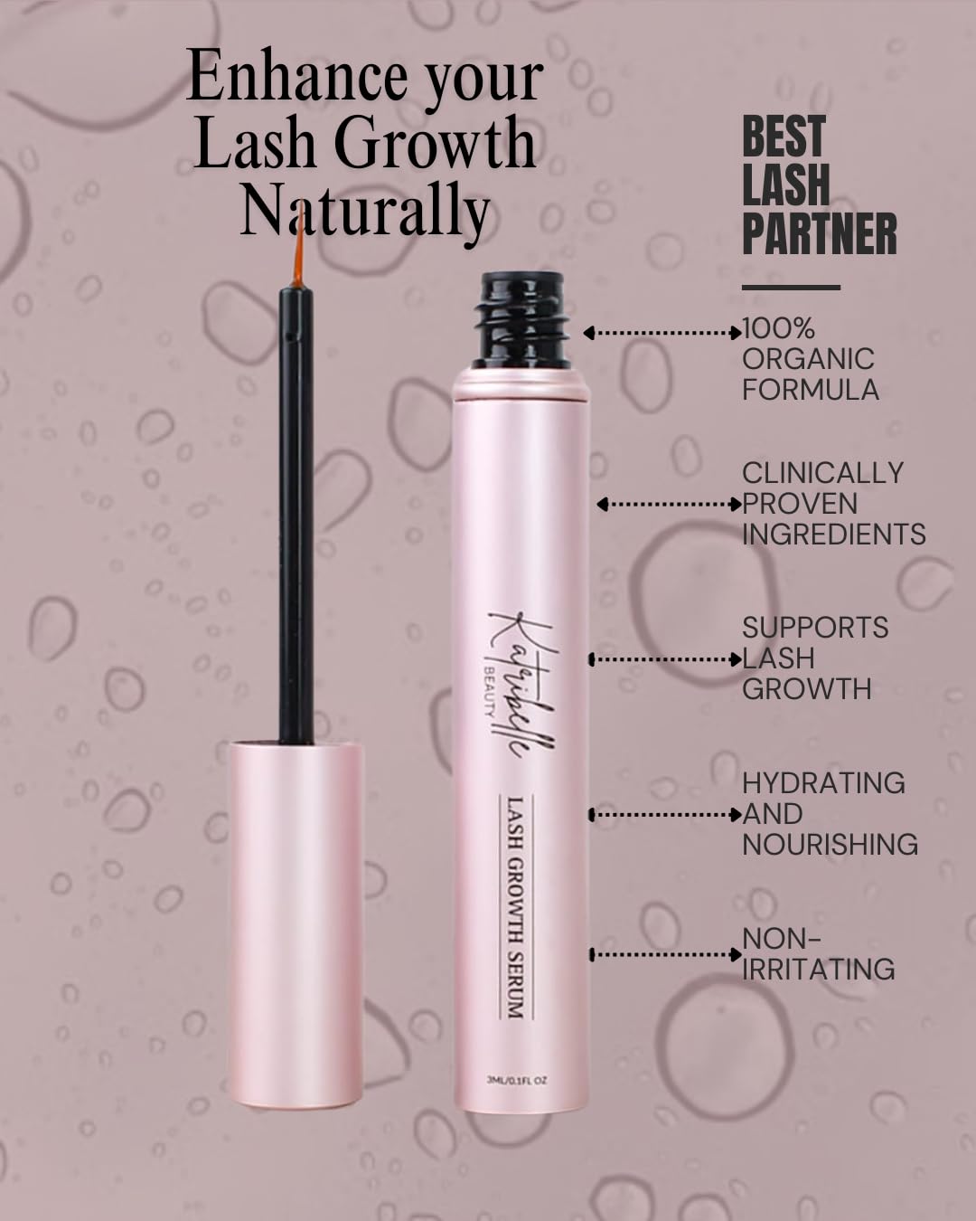Katribelle Beauty - Eyelash Growth Serum: Eyelash Serum To Grow Lashes - Boost Growth Regrowth For Longer, Thicker, Fuller-Looking Lashes - 100% Vegan Formula With Biotin & Peptides 3ML