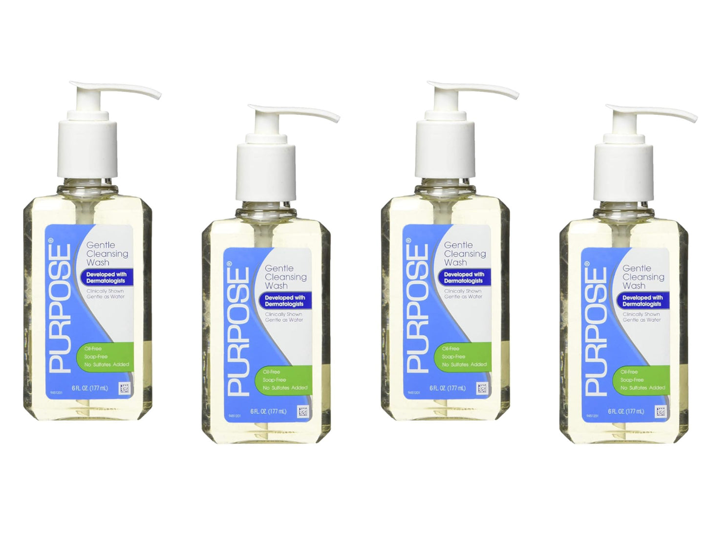 Purpose Gentle Cleansing Wash, 6 Fluid Ounce Pump Bottle (Pack of 4)