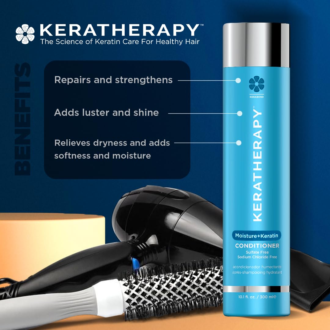 KERATHERAPY Keratin Infused Moisture Conditioner, 10.1 fl. oz., 300 ml - Hydrating & Moisturizing Conditioner for Dry or Damaged Hair with Collagen, Jojoba Oil, & Kerabond Technology - Sulfate Free