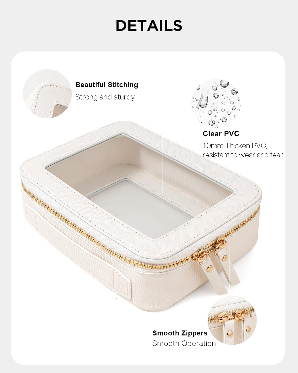 KOTORA Clear Makeup Bag Organizer Set,Portable Travel Toiletry Case for Women, Vegan Leather Cosmetic Pouch Car Bag for Essentials Car Accessories for Women Girls(White)