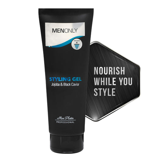 Mon Platin Men’s Styling gel with Jojoba & Black caviar – Men’s Hair Gel with Black Caviar and Jojoba, Strong Hold, Anti-Dandruff Formula, Keeps Hair Styled, Healthy, and Shiny 250ml
