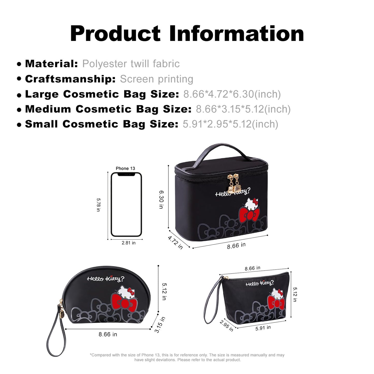 Vimanllie Travel Makeup Bag Large Cosmetic Bags with Brush Holder,Black Waterproof 3PCS Portable Cosmetic Case for Women,Toiletry Bag for Skincare&Beauty Tools for Her