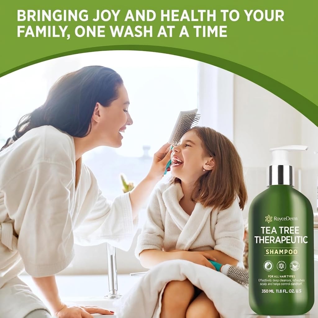 Roycederm Tea Tree Shampoo, Anti-Dandruff Clarifying Scalp Care for Dry, Itchy & Flaky Scalp, Helps Control Dandruff, Flaking & Scaling, For All Hair Types, Paraben Free & Sulfate Free, 2 Pack