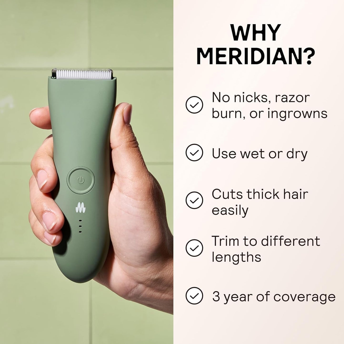 MERIDIAN The Trimmer Original - Body Hair Trimmer for Men, Electric Shaver for Pubic Hair, Chest, Legs & Bikini, Waterproof & Rechargeable