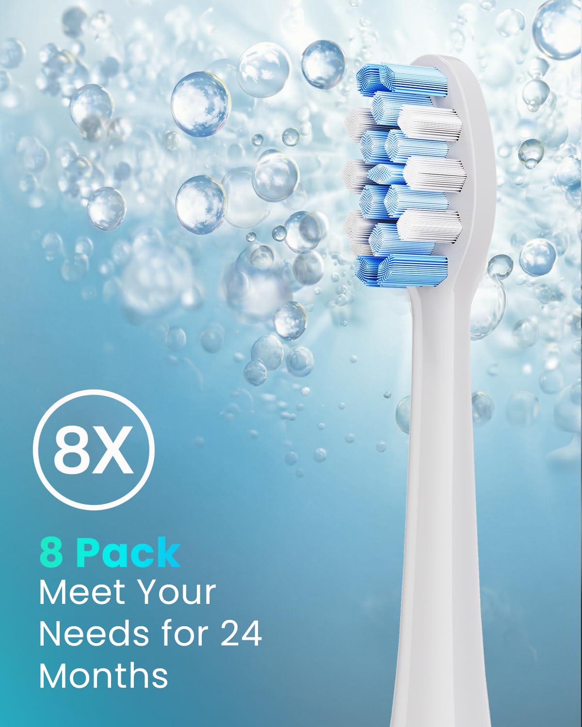 Onlyone Replacement Toothbrush Heads, Compatible with Philips Sonicare Click-on Handles, and AquaSonic Electric Toothbrush, Soft Electric Toothbrush Heads Refills, White, 8 Pack
