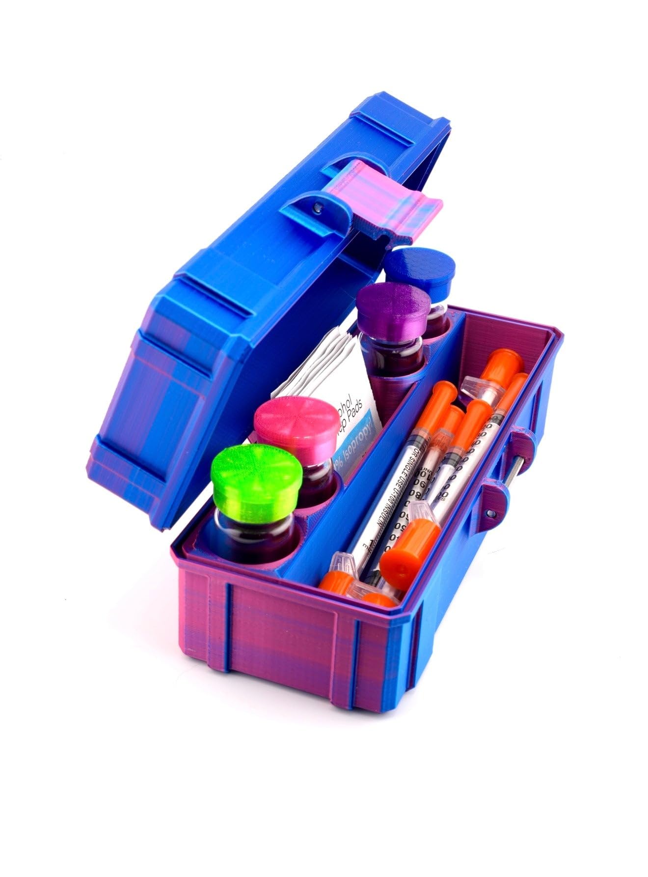 Vial Guard Storage Hard Case for 3ml, 5ml, 10ml, 30ml Vials, Secure Holder Multiple Sizes (Metalic, 4 x 3ml + Storage)