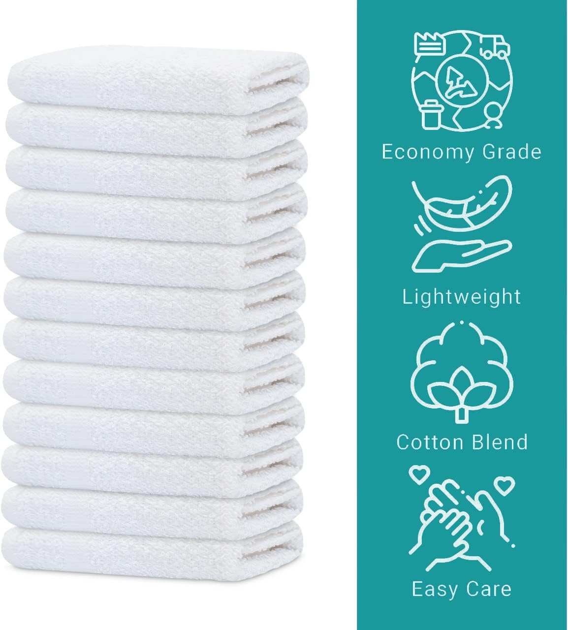 Economy White Washcloths Set - 60 Pack Cotton Blend Cleaning Rags | Quick Drying & Soft Face Cloths (12x12 Inches)