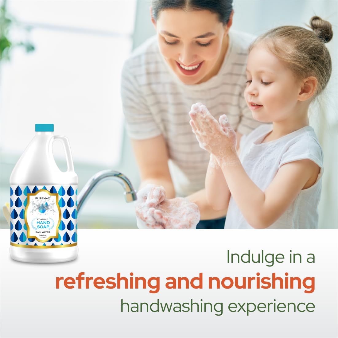 Puremax Foaming Hand Soap Refills with Essential Oils | Rain Drops | Gentle, Moisturizing | Biodegradable Formula | Made in USA | 128 Fl Oz (1 Gallon)