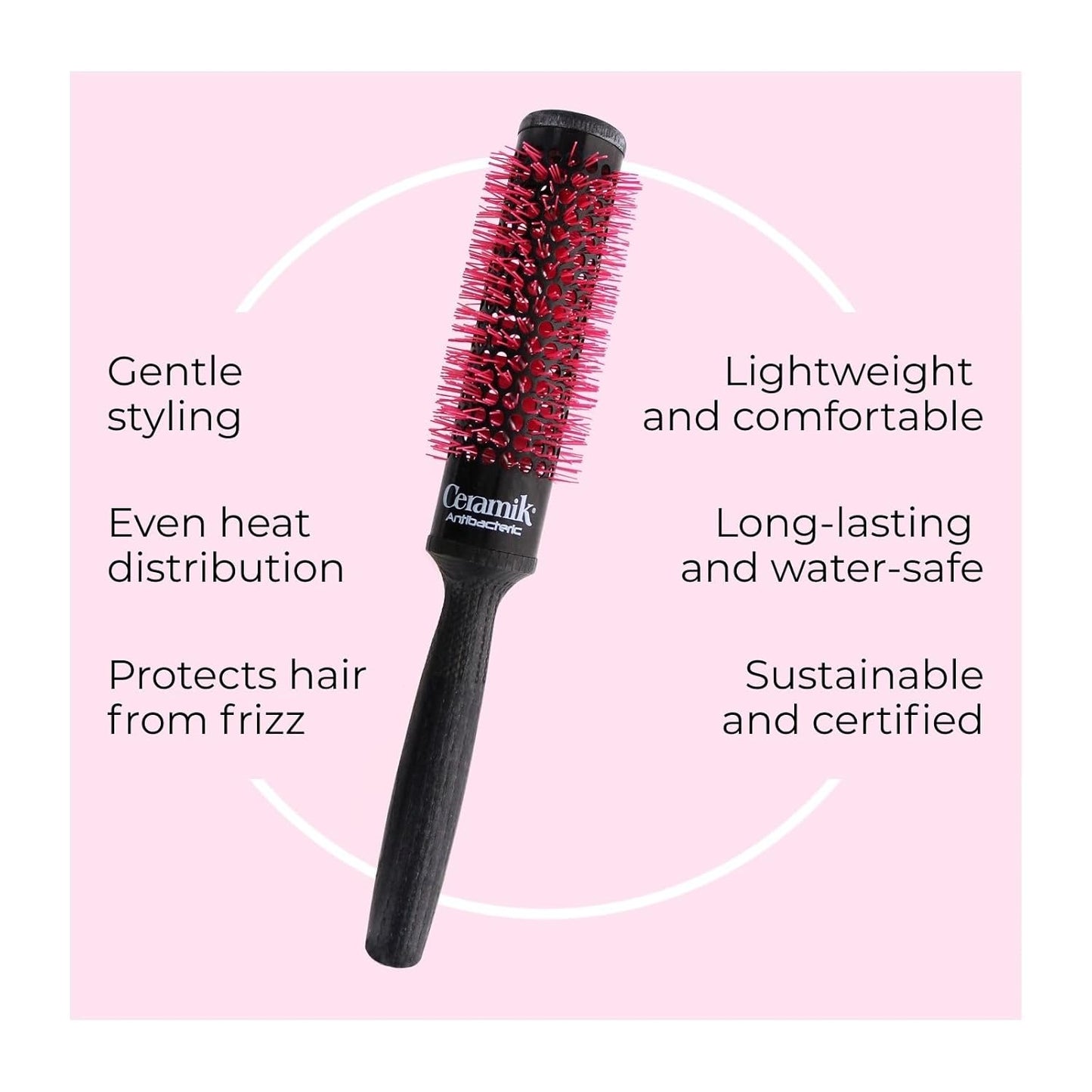 Ceramik Oxy Round Brush - Oxygen-Treated Ceramic Barrel, Wooden Handle | 1.18 Inch Diameter for Medium to Long Hair