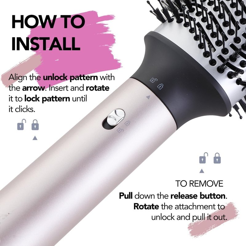 Ouphiny Blow Dryer Brush, 3 in 1 Ceramic Hot Air Brush Set Volumizer with Negative Ionic, 3 Inch Oval Brush Hair Styling Tool for All Hair Types, Interchangeable Multi-Temperature Settings, Pink