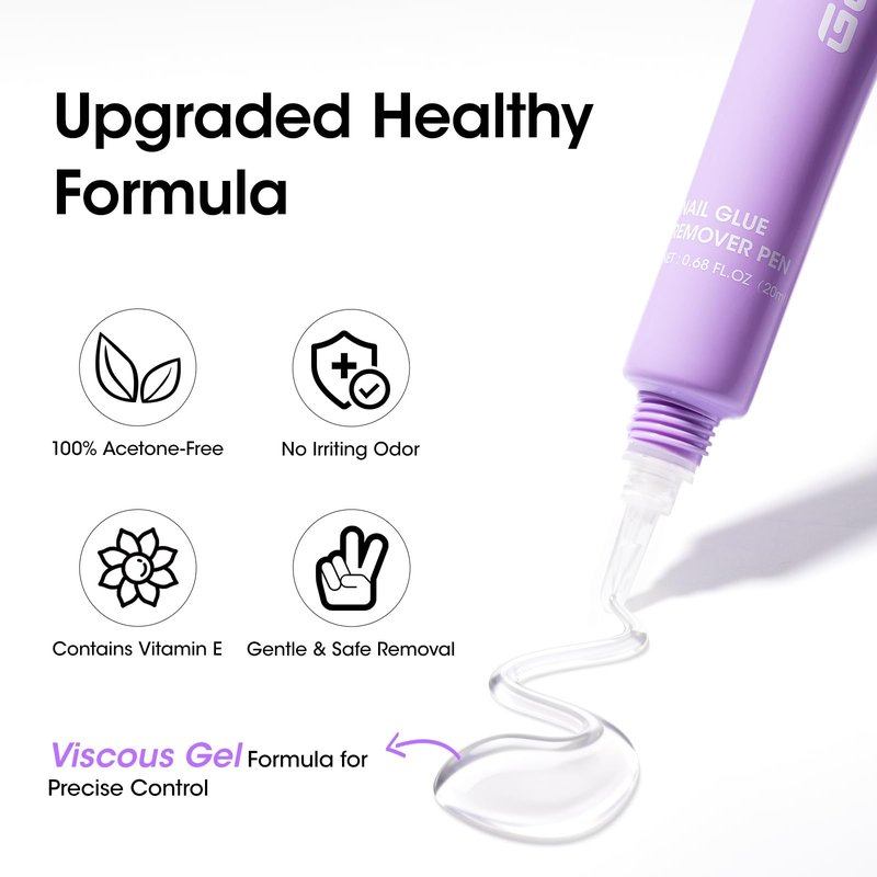 Gellen Nail Glue Remover, 20ml Nail Glue Remover for Press ons, Multi-Functional Glue Remover Pen for Fake Nail Tips, Non-Acetone & Safe & Fast Removal for Quick Dry Nail Polish Nail Glue