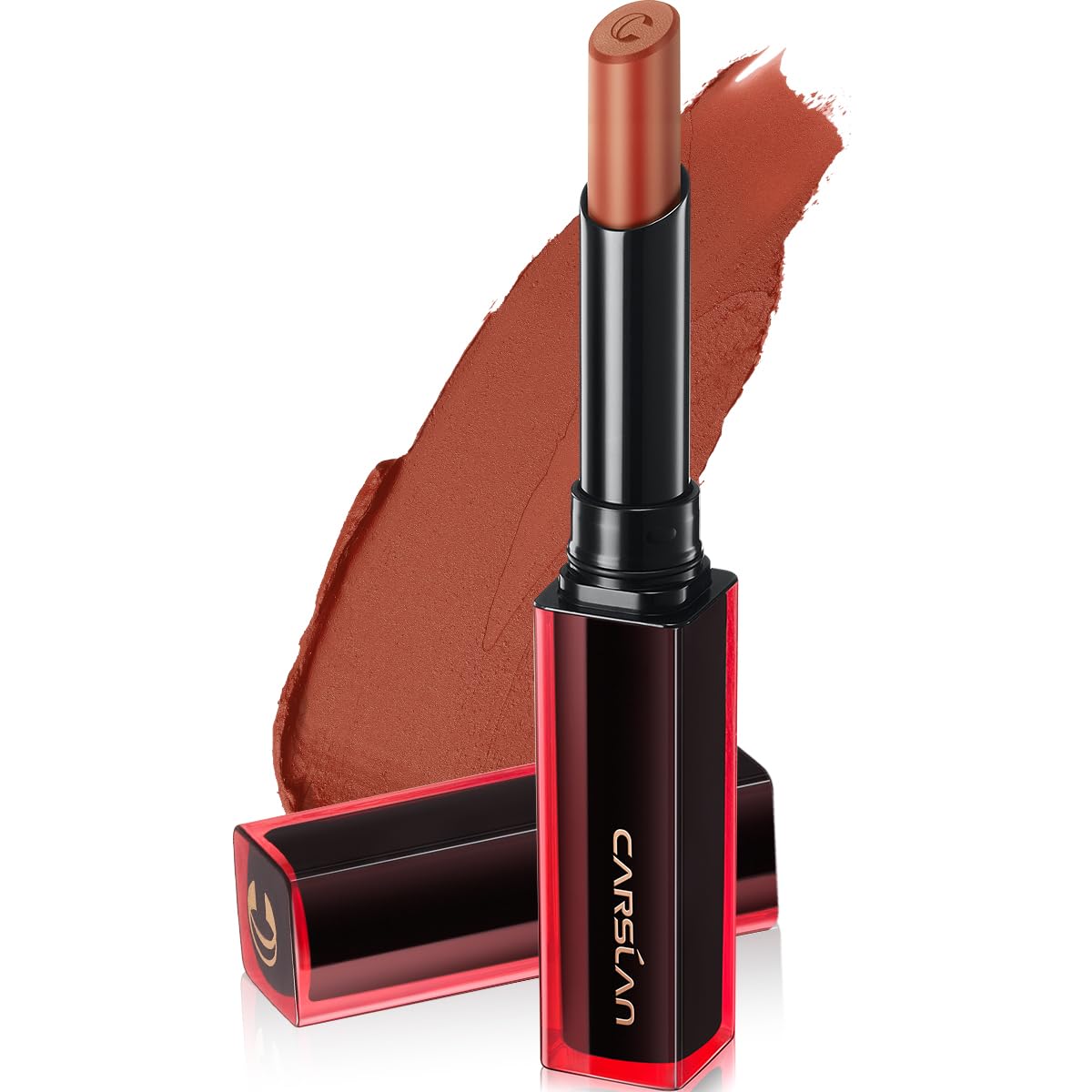 CARSLAN Light Cream Longwear Lipstick, 12H Longlasting Matte Lipstick, High Impact Lip color with Moisturizing Formula with Vitamin E, M01, 0.06 Oz