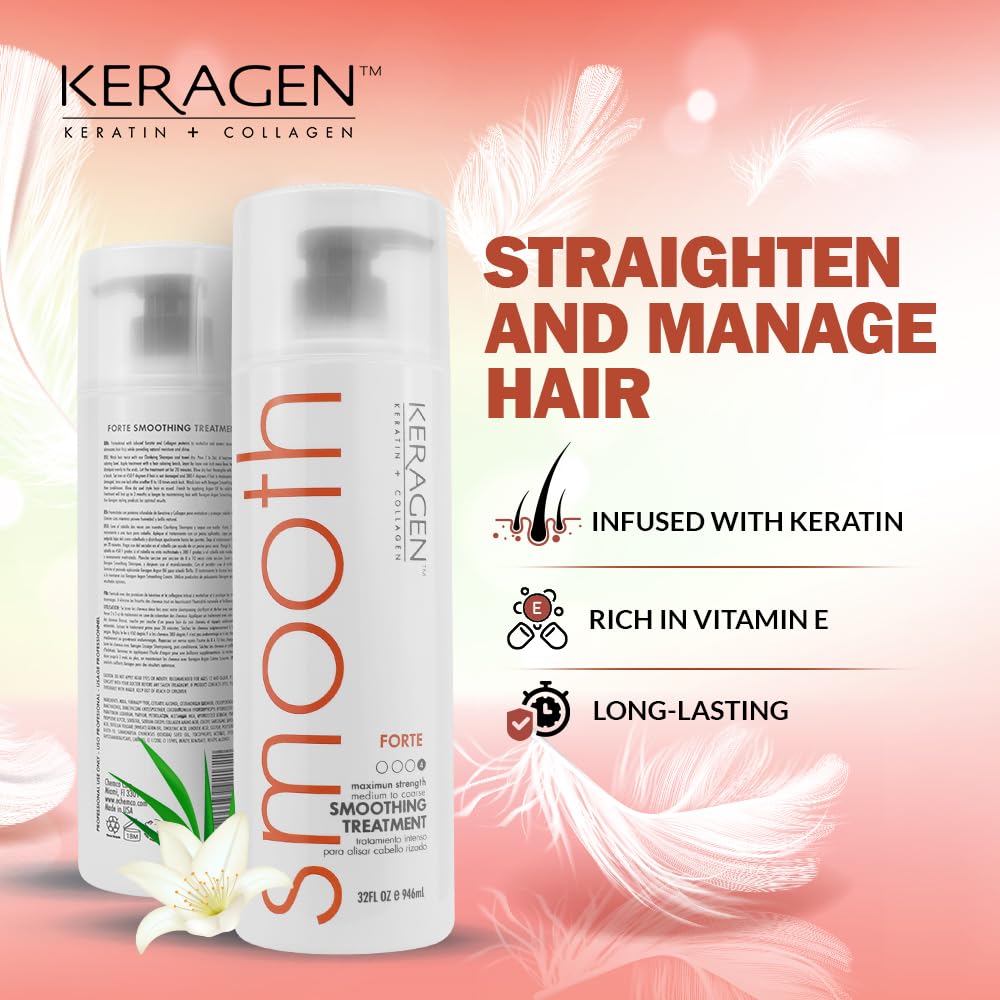 KERAGEN FORTE Professional Smoothing & Repair Treatment | Salon-Grade Transformation System | Conquers Resistant Hair for Unparalleled Frizz Elimination & Lasting Hair Transformation 32 Oz