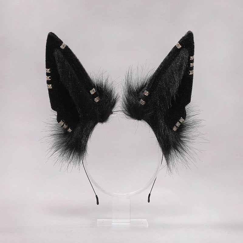 Fxaelian Cosplay Fox Wolf Cat Dog Ears Headband Hairband Hair Hoop Halloween Costume Party Headpiece Headwear Hair Accessories for Women Men Black