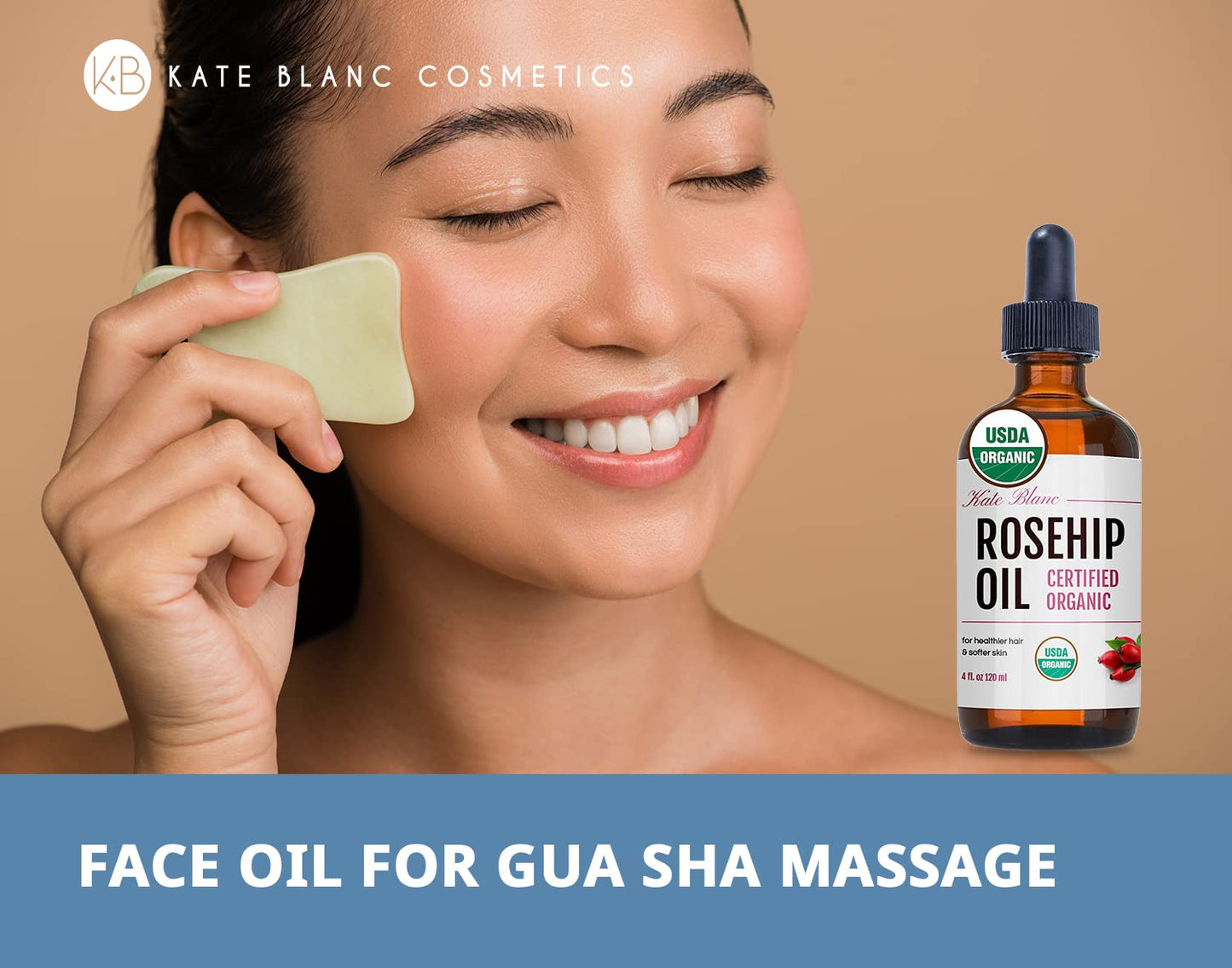 Rosehip Oil for Face & Skin - Organic Cold Pressed 4oz | Pure Rosehip Seed Oil for Facial & Gua Sha Massage