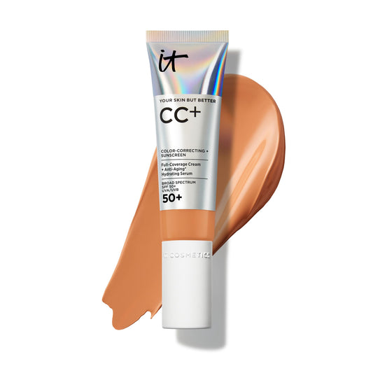 IT Cosmetics CC+ Cream (Rich) - Natural Full Coverage Foundation With SPF 50+, Color Corrector & Anti-Aging Hydrating Serum, Hyaluronic Acid + Peptides, Lightweight - 1.08 fl oz