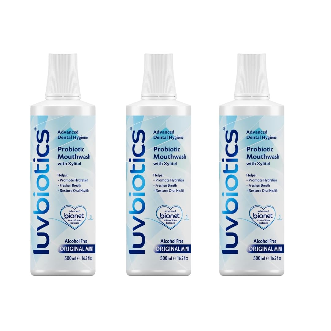 Luv Biotics Alcohol Free Mouthwash with Oral Probiotics, Xylitol for Fresh Breath, Gum Health & Oral Microbiome Support-3x500ml