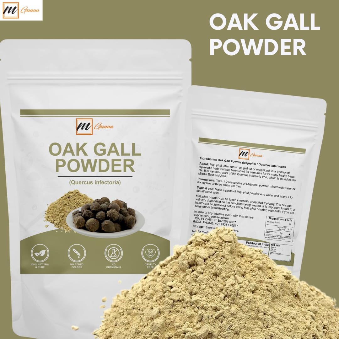 mGanna 100% Natural Oak Gall Powder 0.5 lbs / 227 GMS | Quercus Infectoria/Majuphal or Manjuphal