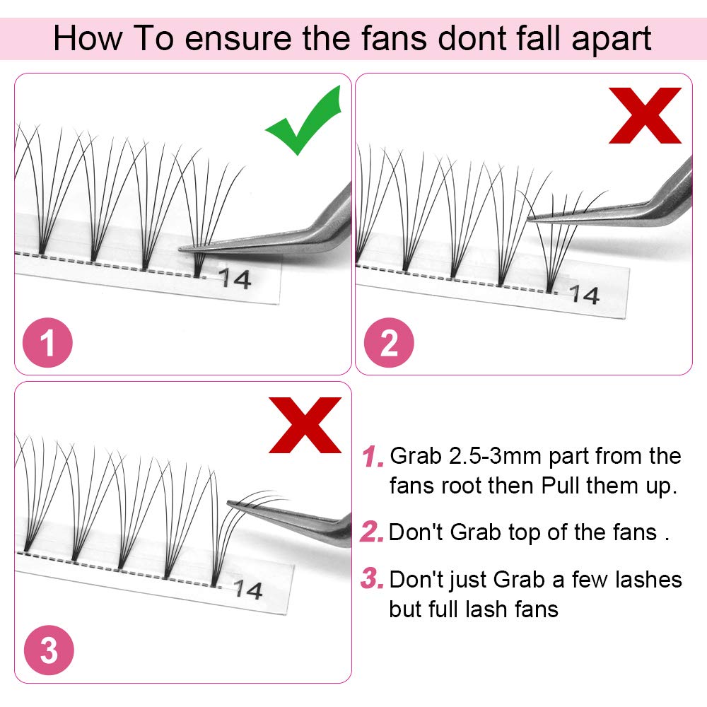Premade Volume Eyelash Extensions 5D-C-0.10-14 Short Stem Premade Fans Eyelash Extensions 9 to 20 mm Pre made Lash Fans 3D 5D 7D Volume Lash Extensions .07 .10 C D Curl(5D-C-0.10,14mm)