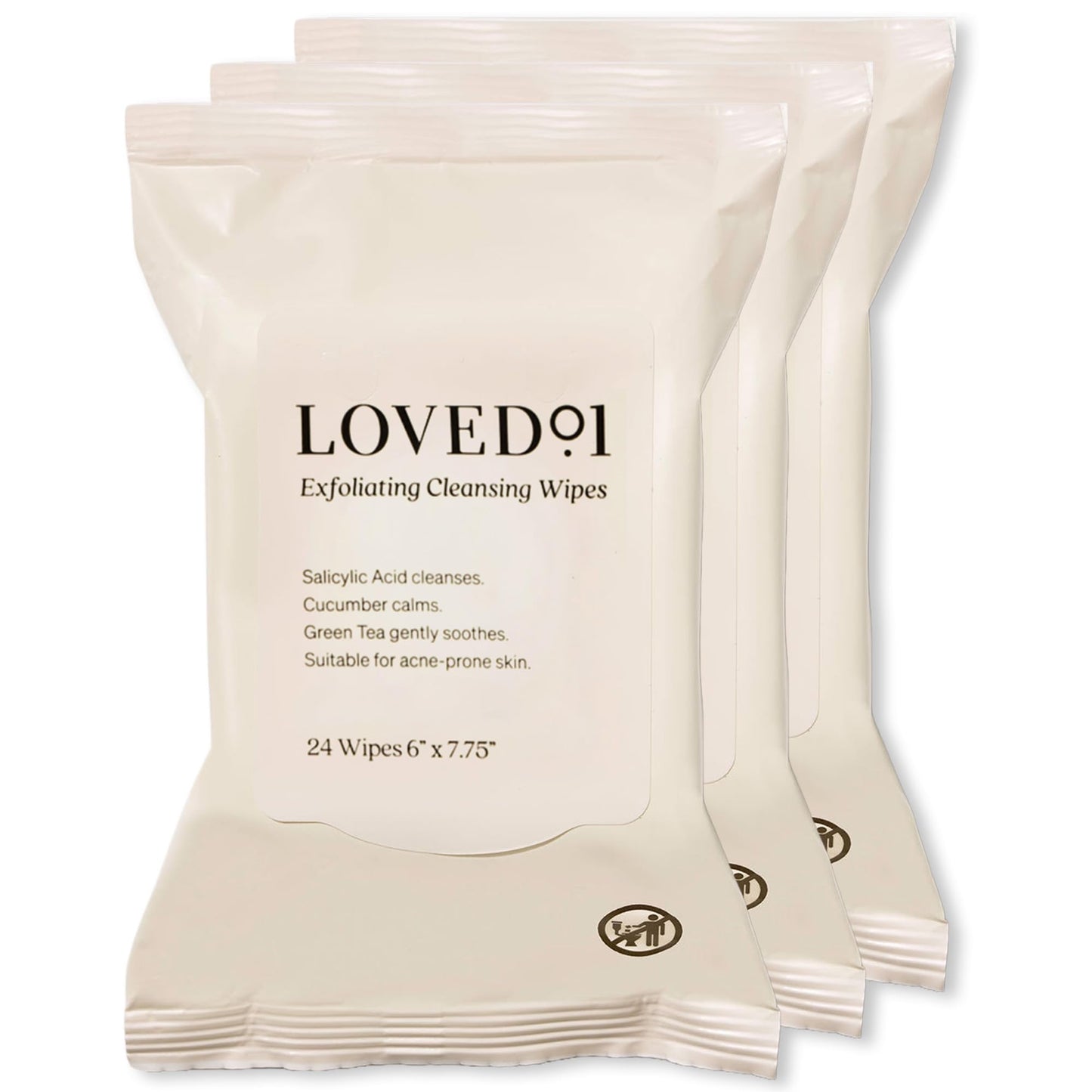 Loved01 Face & Body Salicylic Acid Cleansing Wipes, John Legend Skincare, Oil & Fragrance-Free, No Rinse, Green Tea Extract, Blemish Prone Skin, On-the-Go, Vegan & Cruelty-Free, 3-Pack, 72 Wipes