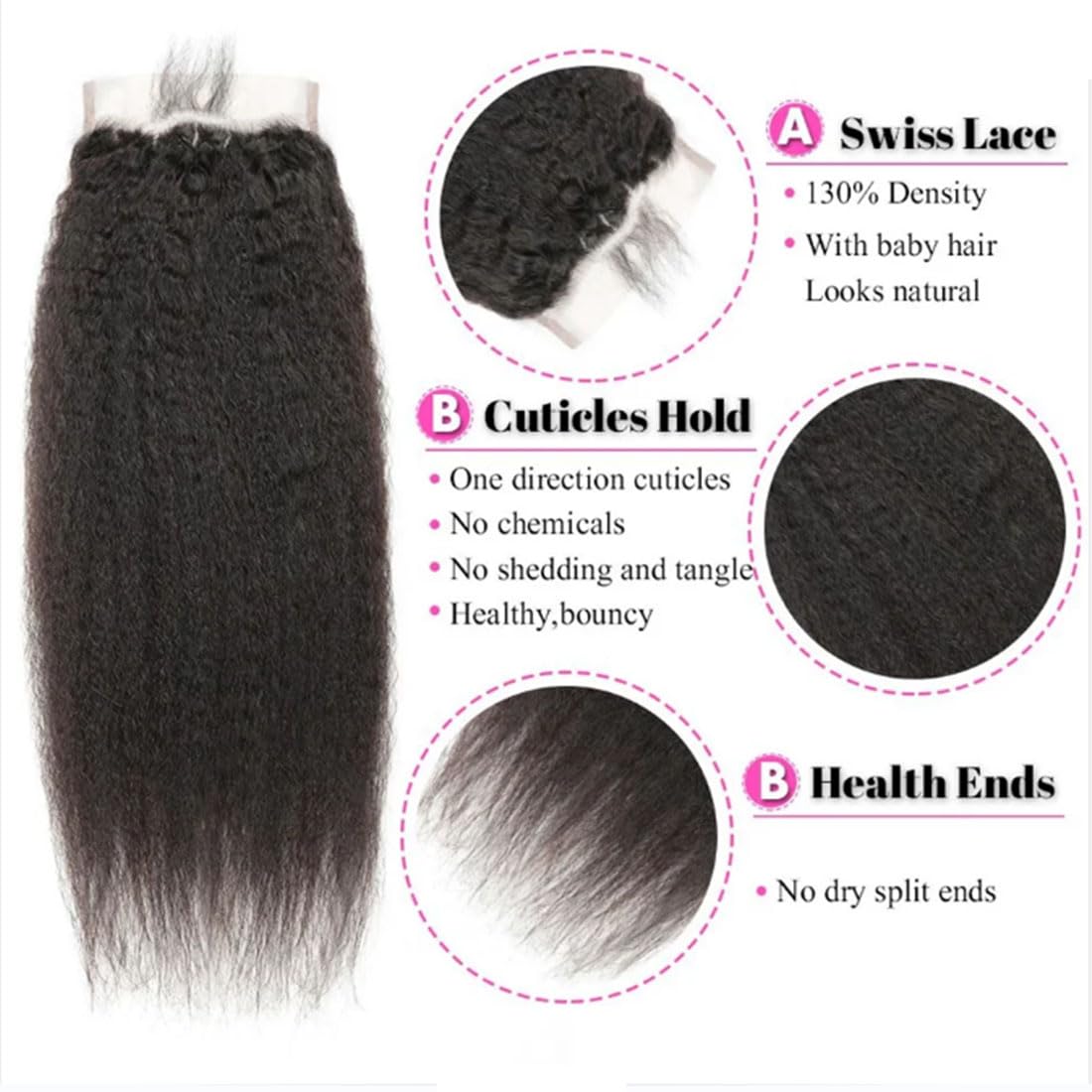 OLFORY 5x5 HD Lace Closure Kinky Straight Human Hair Yaki Straight 12A Brazilian Virgin Remy Frontal With Bundles 100% Human Hair 14 Inch