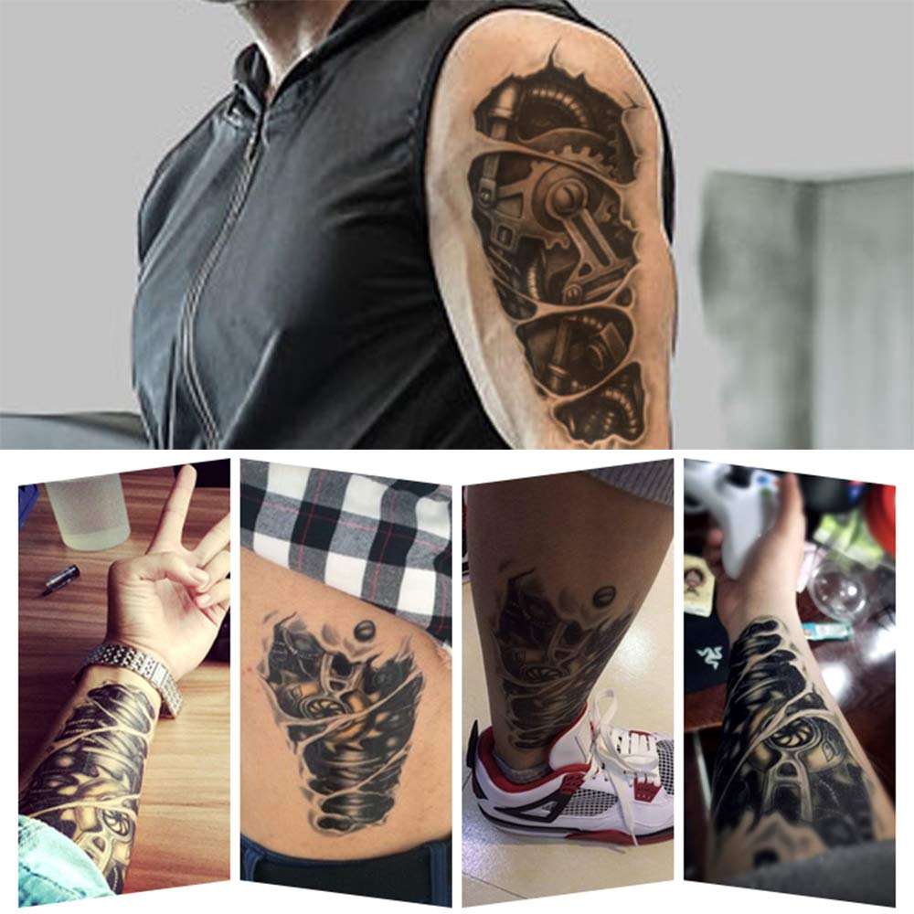 Oottati 8 Pieces Large 3D Mechanical Parts Gear Arm Eyeball Muscle Body Art Temporary Tattoo