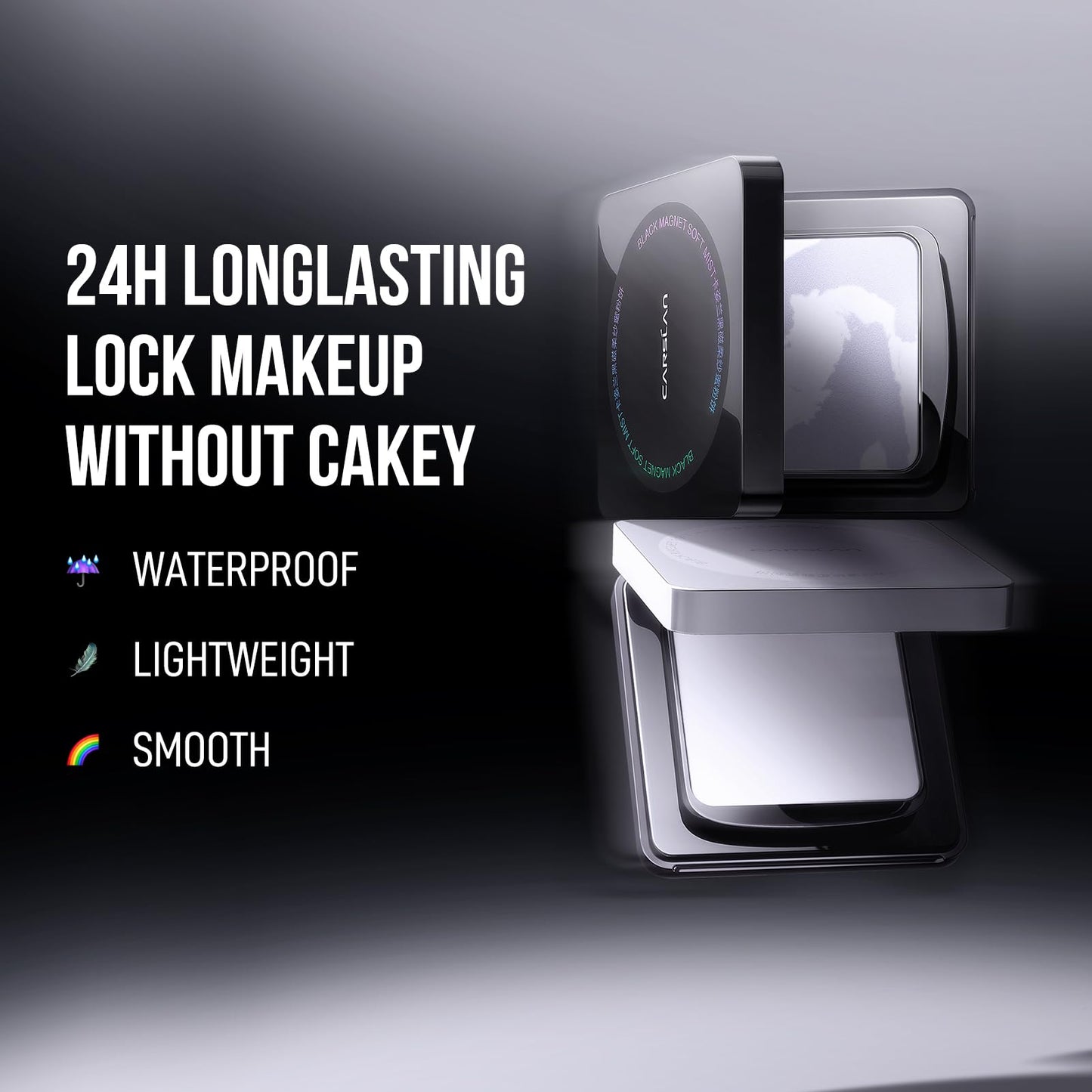 CARSLAN 1.0 Waterproof Face Pressed Powder Compact, 24H Longlasting Oil Control Pressed Setting Powder Talc-Free Makeup, Shine Free, Poreless, Smooth, 0.28Oz