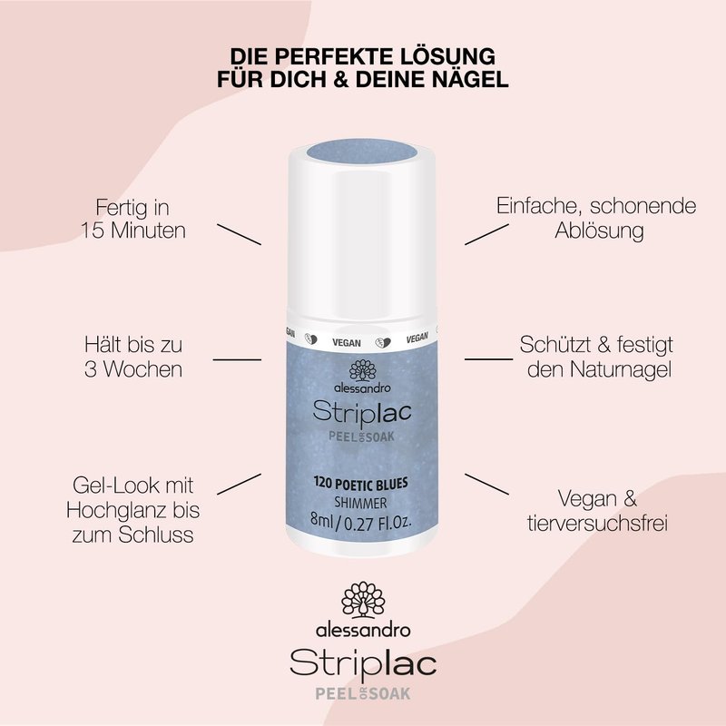alessandro Striplac Peel or Soak Nail Polish -120 Poetic Blues for Women- 0.27 oz