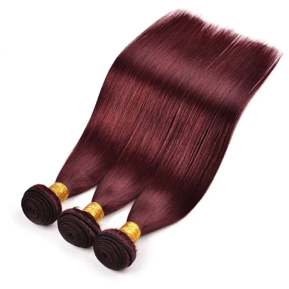 Straight Human Hair Bundles 16 18 20 Inch #99J Burgundy Bundles Human Hair Wine Red 12A Unprocessed Native Virgin Hair 50G Per Bundle 3 Extensions Wet and Wavy Weave for Women