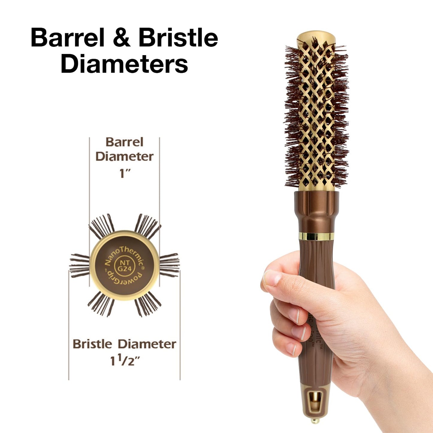 Olivia Garden NanoThermic PowerGrip Thermal Round Hair Brush - Not Electrical - Ceramic Blowout Brush for Medium to Thick Hair