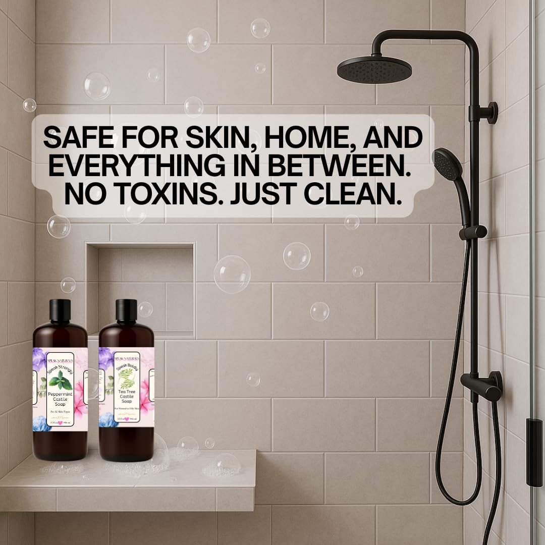 Speak Naturals Teatree and Peppermint Castile Soap for Sensitive Skin 2 Pack with Pumps 32 Fl Oz