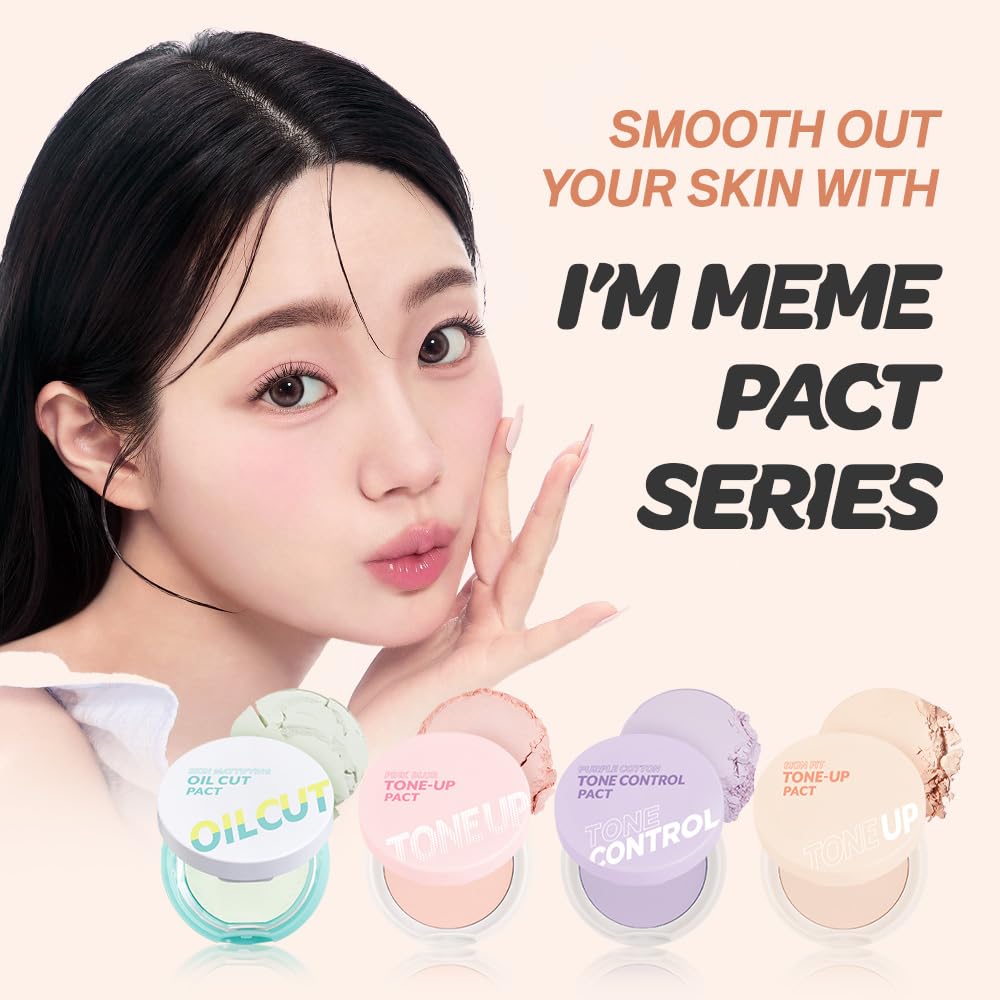 I'M MEME Compact - Oil Cut Pact | Skin Mattifying, Sebum Absorbing, Korean Pressed Setting Powder, for Blurring Effect, Makeup Foundation, Translucent Compact, Oily Skin, Natural Coverage, 0.34 Oz
