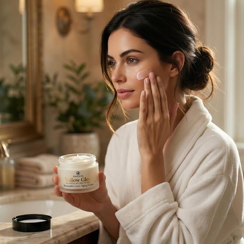 Organic Premium Grass-Fed Beef Tallow for Skin - With Bakuchiol & Gotu Kola for Anti-Aging, Face & Body Cream with Jojoba, Honey, Greek Olive Oil 4oz