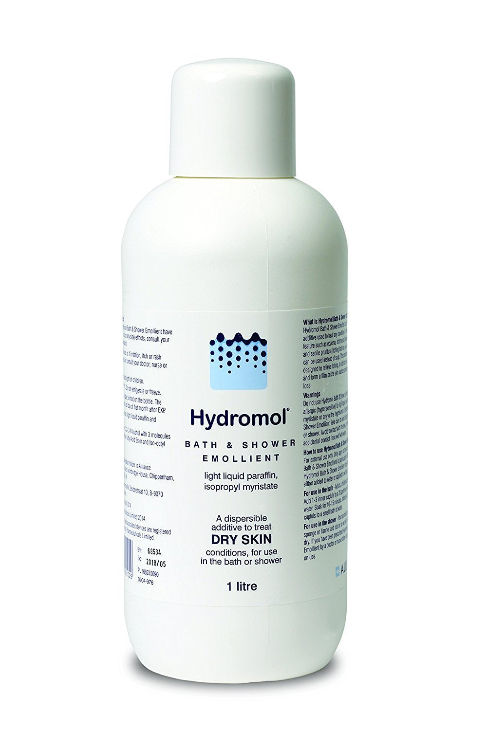 Hydromol Bath and Shower Emollient, for the Management of Eczema, Dermatitis, Psoriasis and Other Dry Skin Conditions, Itch relief, suitable for sensitive skin, for all ages, 1 L
