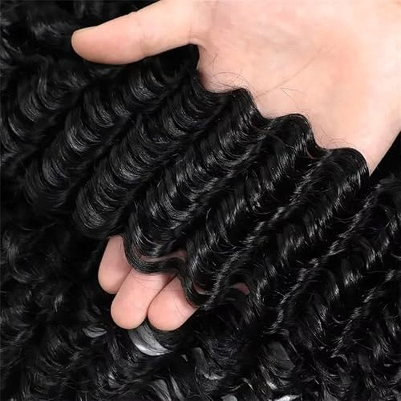 12A Brazilian Deep Wave Human Hair 3 Bundles 10 12 14 Inch 100% Unprocessed Brazilian Virgin Human Hair Weave Bundles Curly Wave Hair Extensions Natural Color