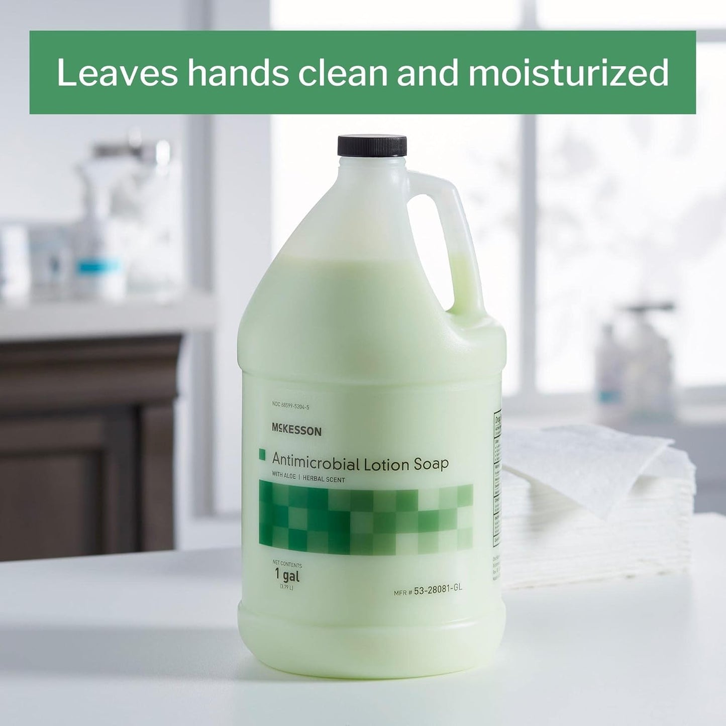 McKesson Antimicrobial Lotion Hand Soap - Aloe Infused, 1 Gallon Refill Bottle | Herbal Scent, Medical-Grade Cleanliness