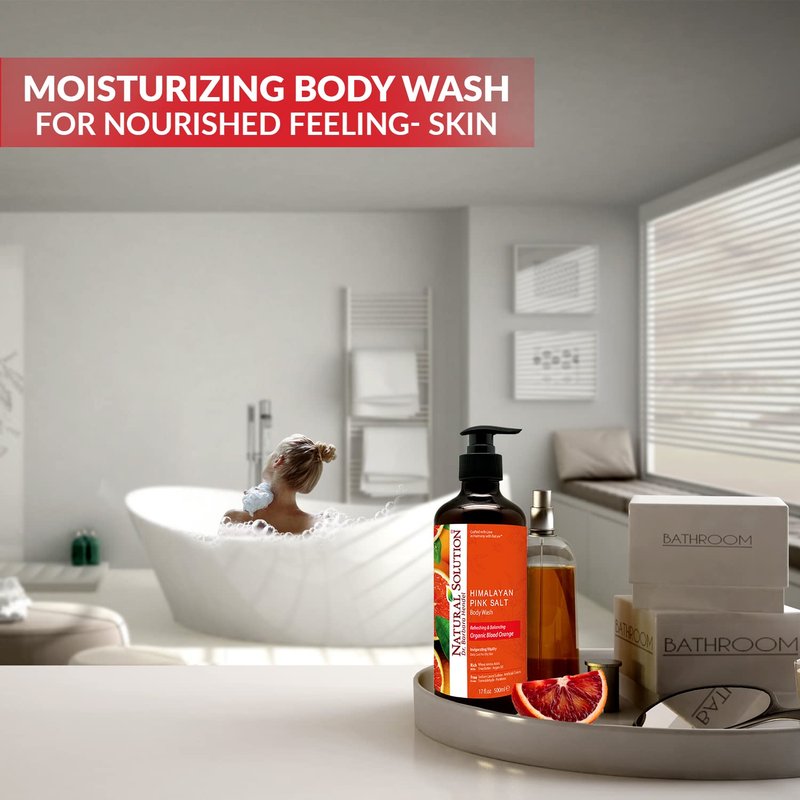 Natural Solution Body Wash - Revitalizing Organic Blood Orange Extract & Himalayan Pink Salt | 17 fl oz Each, Pack of 6