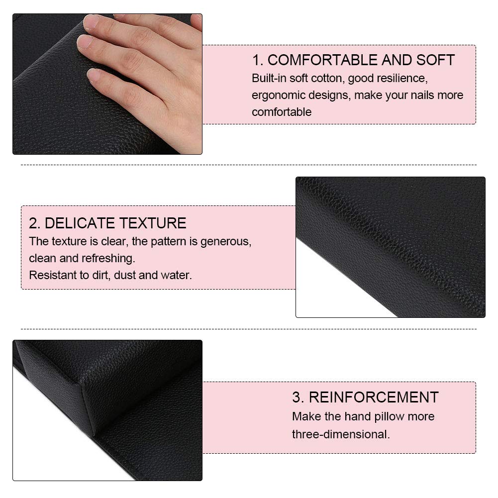 huaer2020 Nail Pillow,Durable Soft Washable Nail Art Hand Pillow Arm Rest Holder Cushion Mat Set Manicure Tool for Beauty Salon (Black)