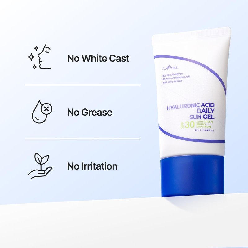 ISNTREE Hyaluronic Acid Daily Sun Gel 50ml, 1.69 fl oz, SPF 30, Korean Skincare, Moisturizing, No White Cast, Lightweight, Mild Formula, Daily SPF, Korean Sunscreen