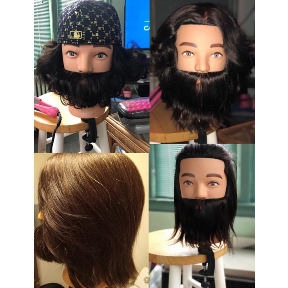 Hairginkgo 100% Human Hair Male Mannequin Head with Beard, cosmetology Mannequin Training Head (black)