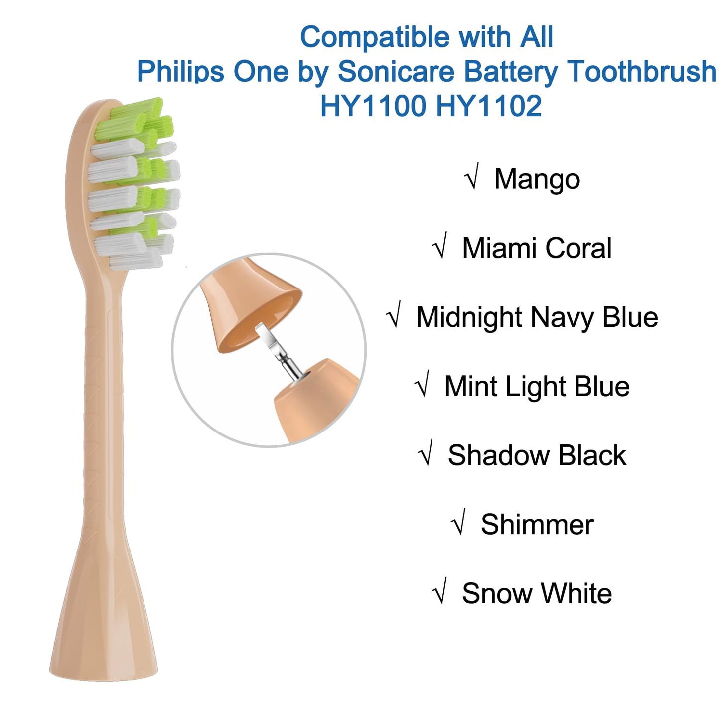 One Series Replacement Toothbrush Heads Pisonicleara Compatible with sonicare Philips BH1022/03 HY1100/02 HY1102 (8-pc) Battery Brush, Mango Snow White Travel Refill (one-Shimmer)