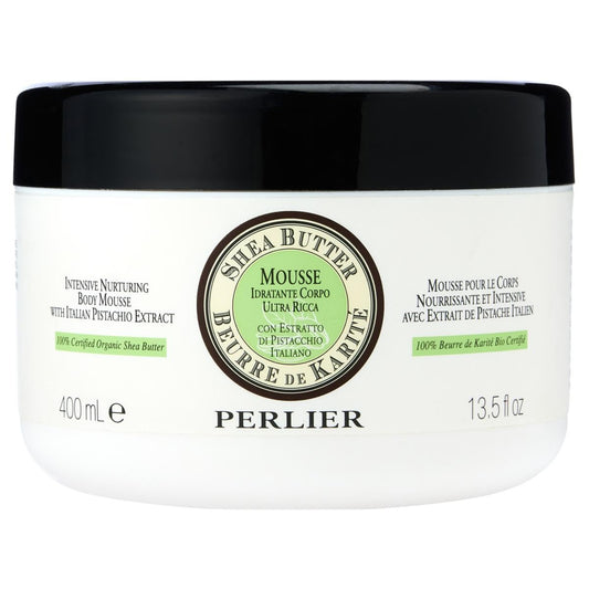 Perlier – 48 Hour Hydration Body Mousse, 13.5 fl oz, Ultra Moisturizing Cream with Shea Butter & Pistachio Extract, Lightweight Non-Greasy Texture for Soft Glowing Skin