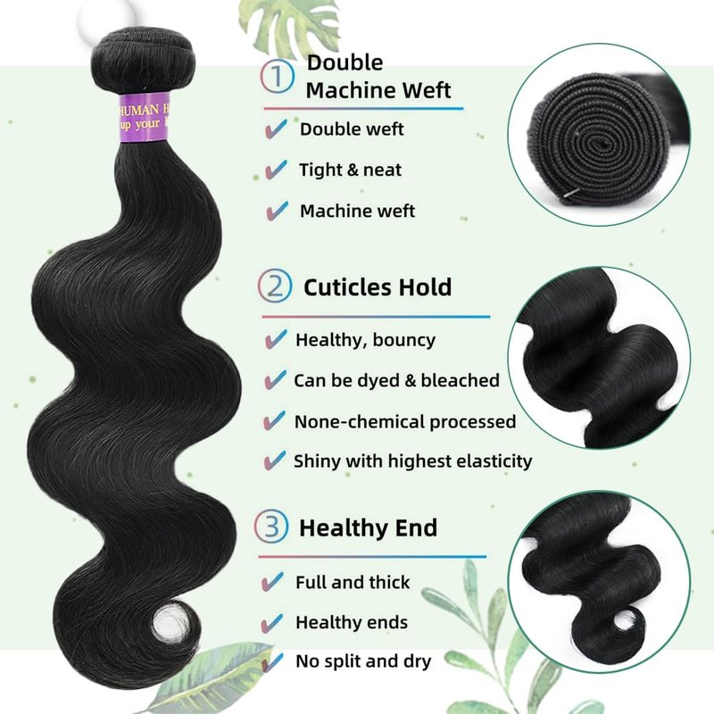 Body Wave Bundles Human Hair 18 Inch 14A Human Hair Bundles Real 100% Raw Unprocessed Brazilian Virgin Sew in Quick Weave Natural Black Deals Thick Hair Extensions