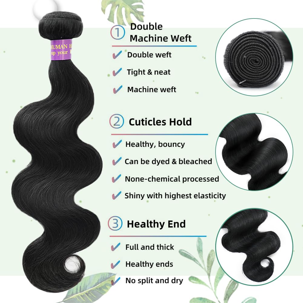 14A Human Hair Bundles Body Wave One Bundle 100% Unprocessed Brazilian Virgin Hair Bundles Body Wave Human Hair Extensions Natural Black Color (one bundle, 22)