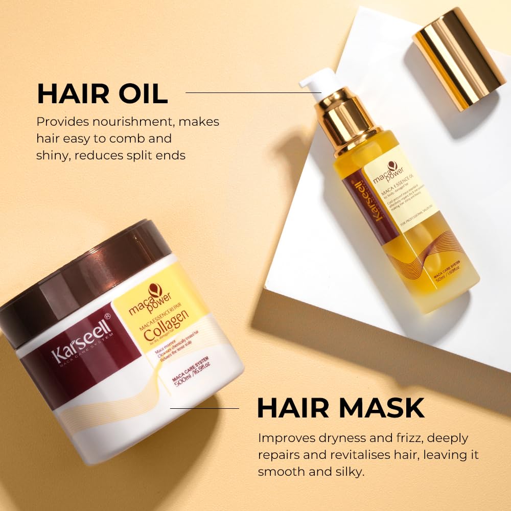 Karseell Collagen Hair Mask & Argan Oil Set - Deep Conditioning Treatment for Dry Hair | 16.9 fl oz + 1.69 fl oz